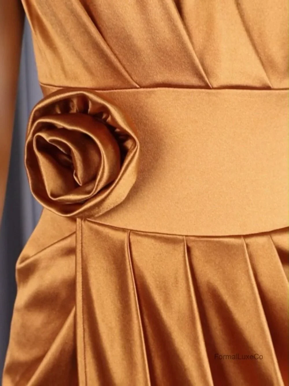 AOMEI Satin One Shoulder Midi Dress Pleated Draped Flower Evening Party